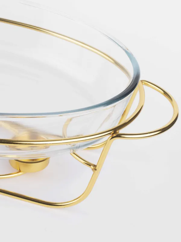 Chafing dish, 35x24 cm, glass T/steel, oval, golden, Classic gold, image-2