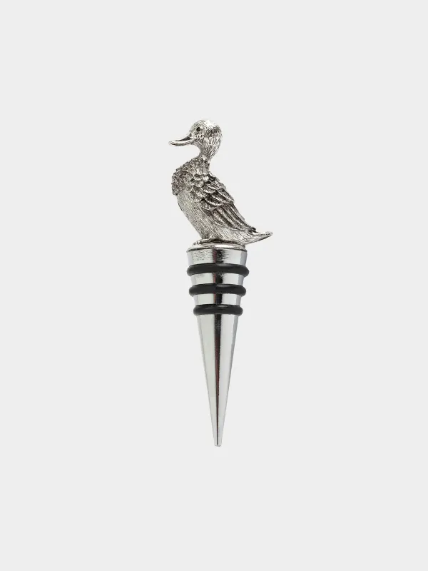 Beverage bottle stopper, 11 cm, metal, silver, Duck, Harmony, image-0