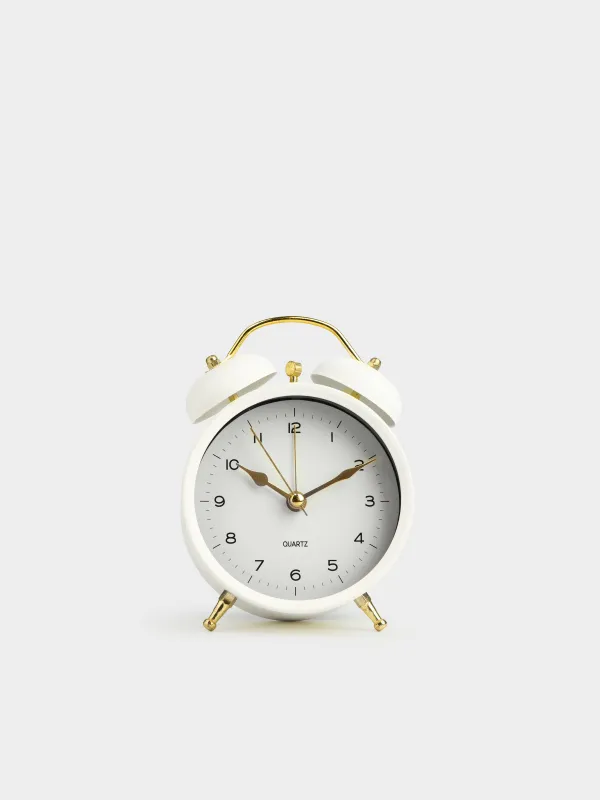 Alarm clock, 13 cm, on legs, metal, round, beige, Retro, Dial, image-0