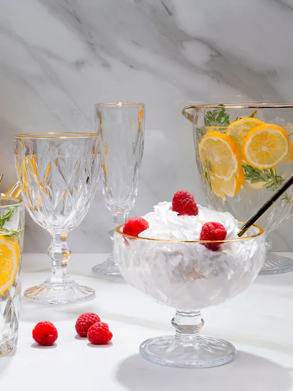 Cream bowl, 11 cm, 320 ml, P glass, with golden edging, Rhomb gold, image-5