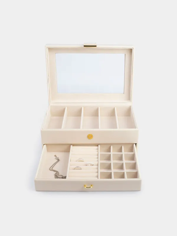 Jewelry box, 26x18 cm, wood/PU leather, ecru, Premiere, image-3