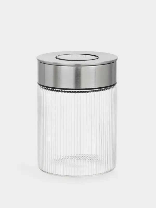 Bulk products jar, 700 ml, with vacuum lid, glass B, Ribby steel, image-0