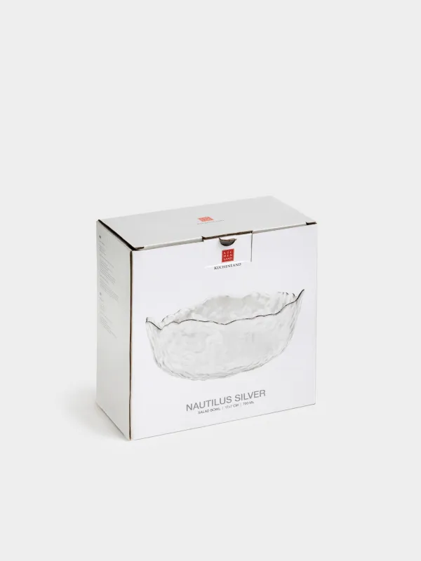 Salad bowl, 17x7 cm, 700 ml, glass, with silver edging, Nautilus silver, image-3
