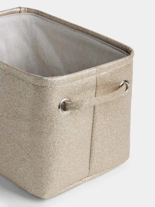 Storage basket, 32x22x22 cm, with handles, Polyester, Rectangular, Golden, Ideally, image-1