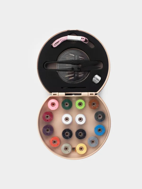 Sewing and needlework set, 13x10 cm, 21 items, in a case, polyurethane / metal, beige, Thread, image-0