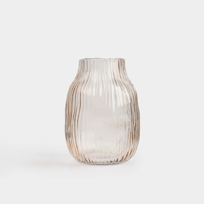Flower vase, 24 cm, glass, beige, Stripes