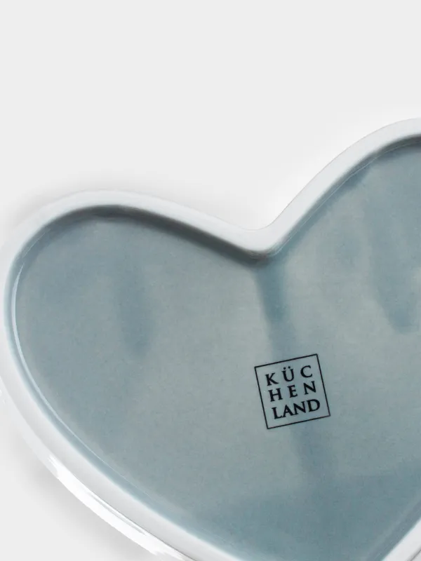 Snack set, 26x22 cm, 2 compartments, collapsible, on a stand, porcelain P / bamboo, white / grey, Heart, image-5