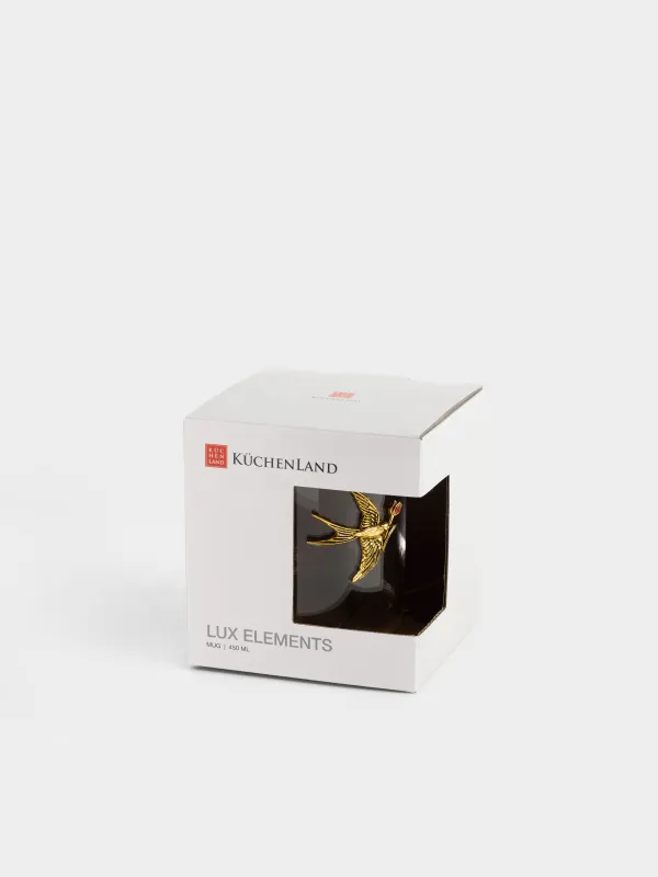 Mug, 450 ml, glass B / metal, Golden swallow, Lux elements, image-4