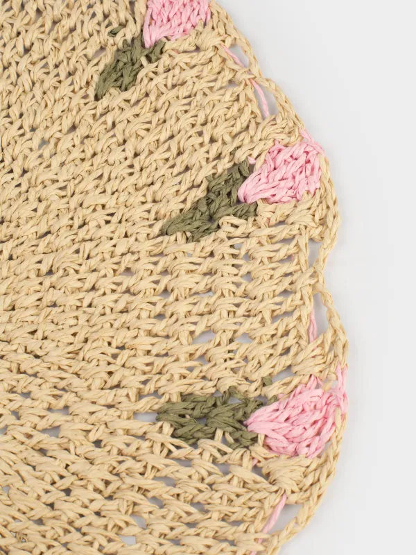 Placemat, 38 cm, cellulose, round, sand, Flowers, Braided, image-2