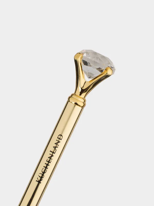Ballpoint pen, 14 cm, with a figure, steel, gold, Crystal, Draw figure, image-2