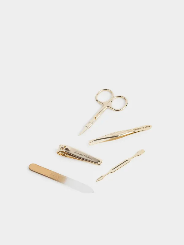 Manicure set, 5 items, steel, golden, Manicure gold, image-2
