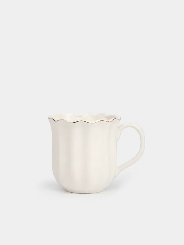 Mug, 400 ml, porcelain P, with golden edging, Wavy edge, Crumple gold, image-0