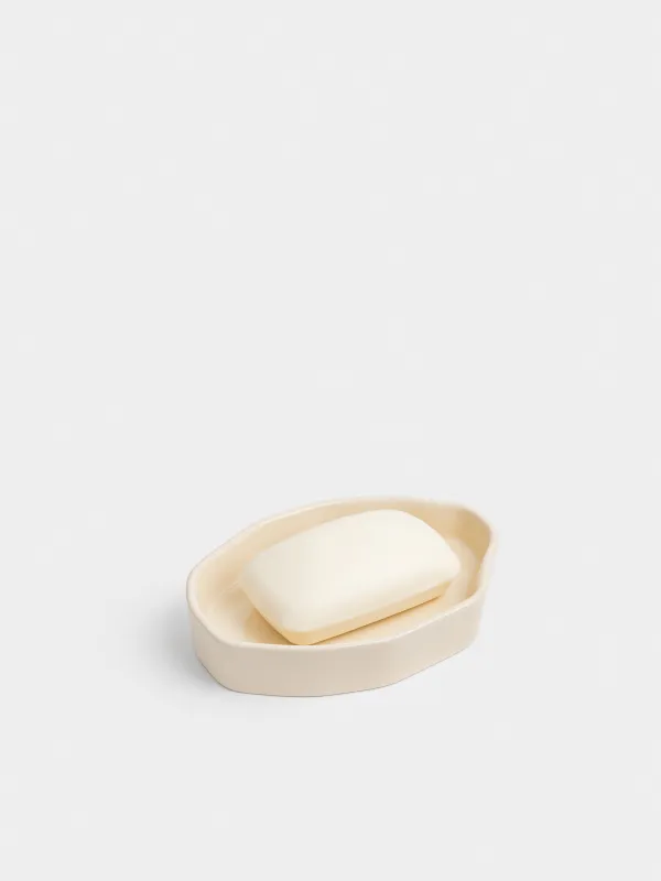 Soap dish, 13 cm, porcelain stoneware, oval, milky, Kaolin, image-3