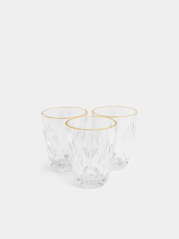 Glass, 10 cm, 270 ml, 6 pcs, glass R, with golden edging, Rhomb gold, image-0