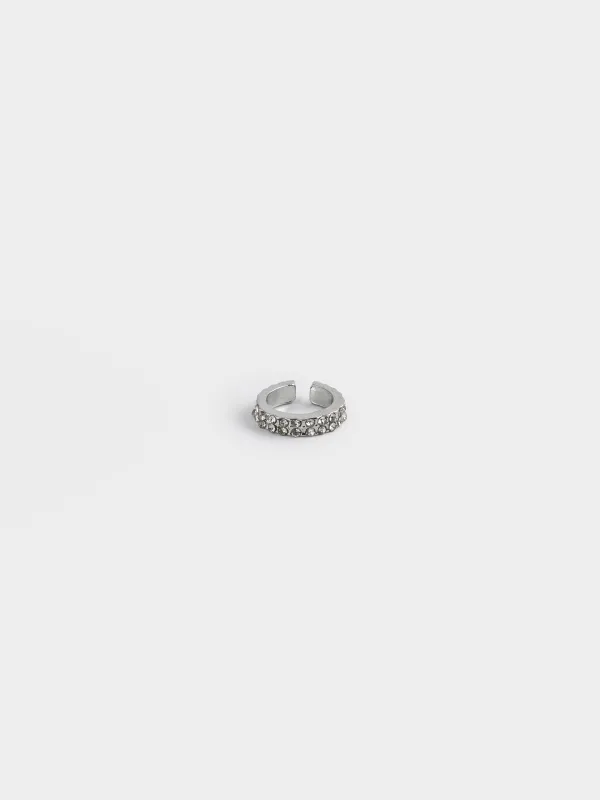 Cuff earring, 1 cm, metal, silver, Crystals, Jewelry crystal, image-0