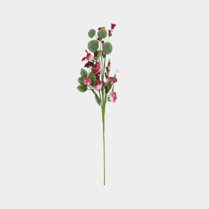 Decorative branch, 76 cm, paper / polyester, Red flowers, Flower garden