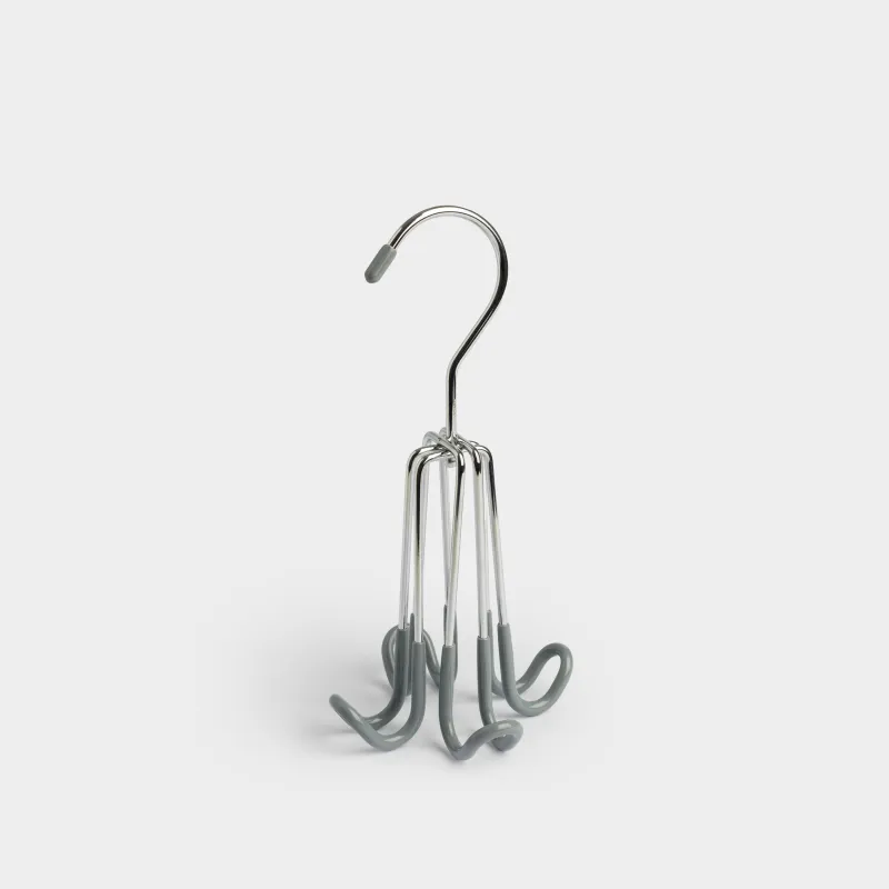 Belt hanger, 18 cm, 4 hooks, Rotating, Coated metal, Grey, Colorful house