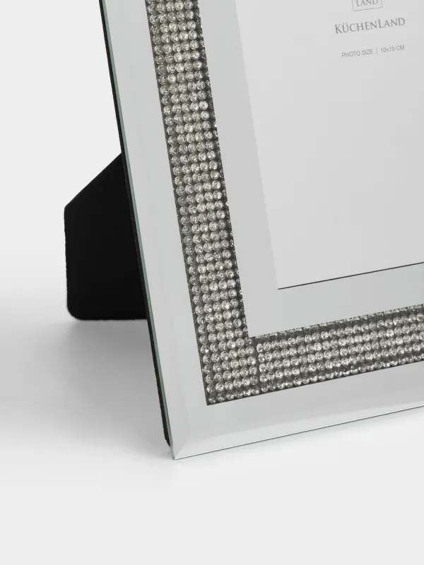 Photo frame, 18x23 cm, glass, mirror, Silver crystals, Glossy crystal, image-2