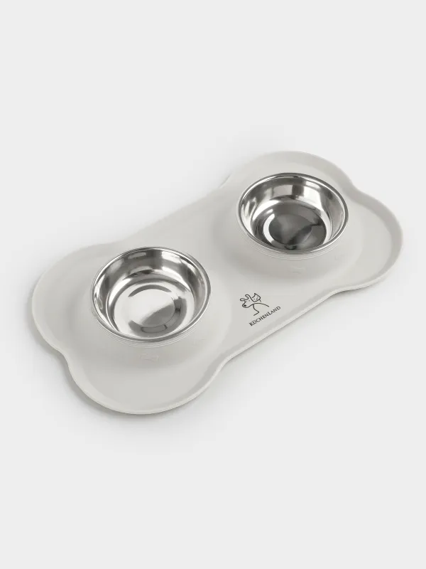 Pet bowl, 35x21 cm, 170 ml, double, on stand, steel / silicone, gray, Favorite pet, image-3