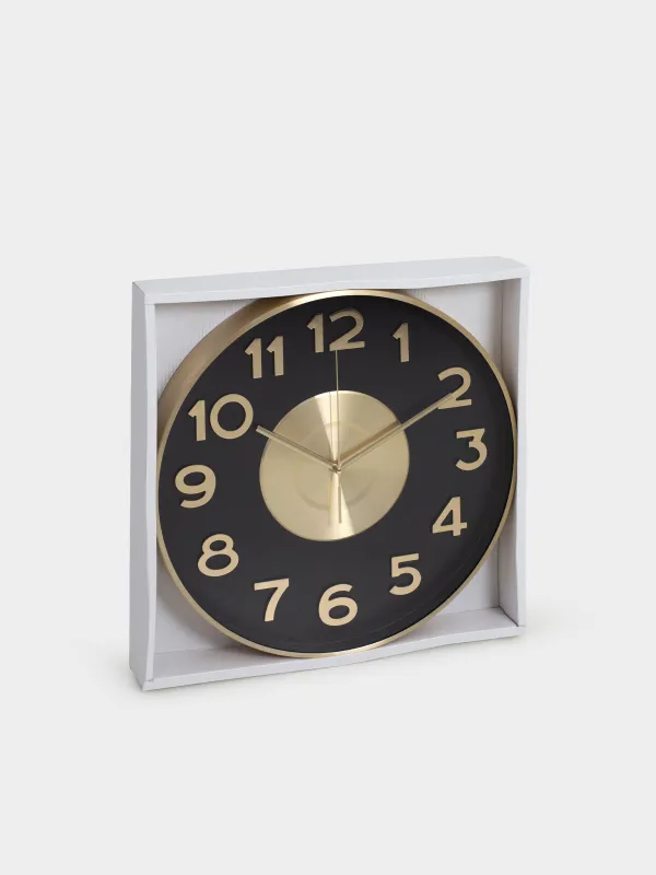 Wall clock, 40 cm, metal / glass, round, black and gold, Dial, Dial, image-5