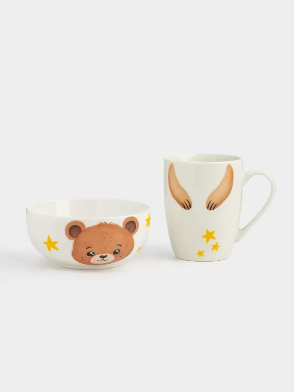 Children's tableware set, 2 items, porcelain N, white and gold, Design, Little friend, image-1