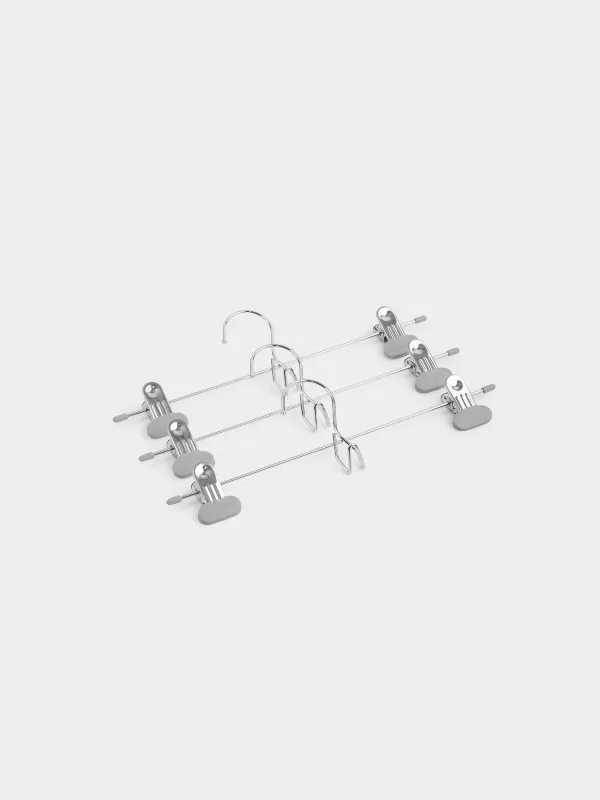 Pant/skirt hanger, 33 cm, 3 pcs, with clips, Coated metal, Grey, Colorful house, image-1