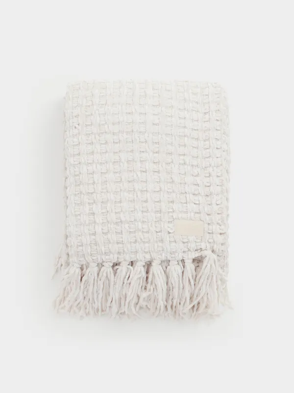 Plaid, 130x160 cm, with fringe, Chenille, milky, Chenill, image-0
