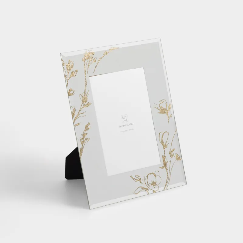 Photo frame, 17x22 cm, glass, Golden flowers, Glossy