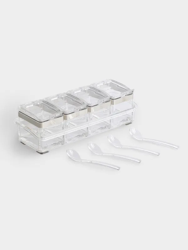 Container, 26x9 cm, 4 pcs, with spoons, on a stand, acrylic / steel, Kitchen tools, image-1