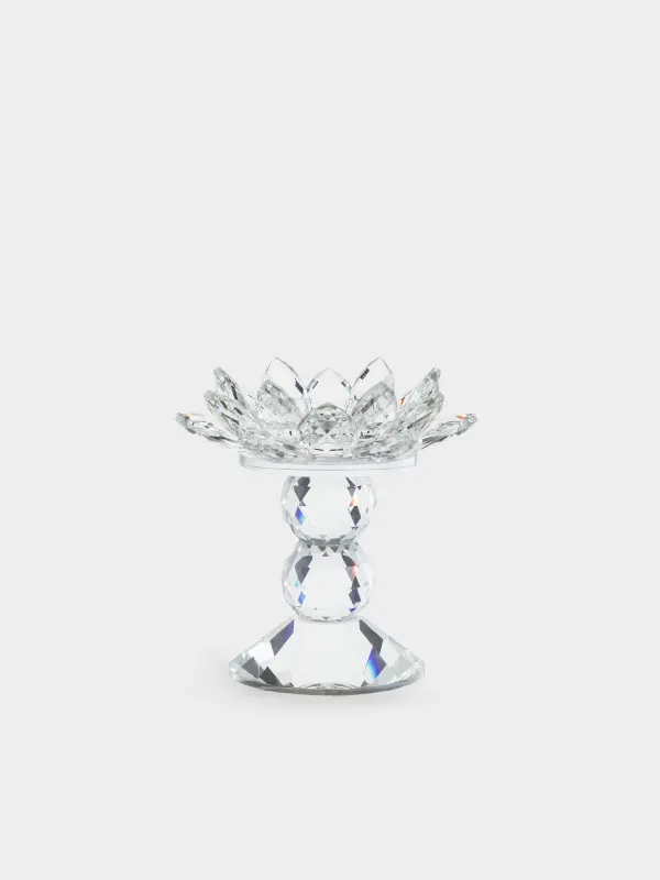 Candlestick, 13 cm, for a cylindrical candle, on a leg, glass, Flower, Crystal flower, image-0