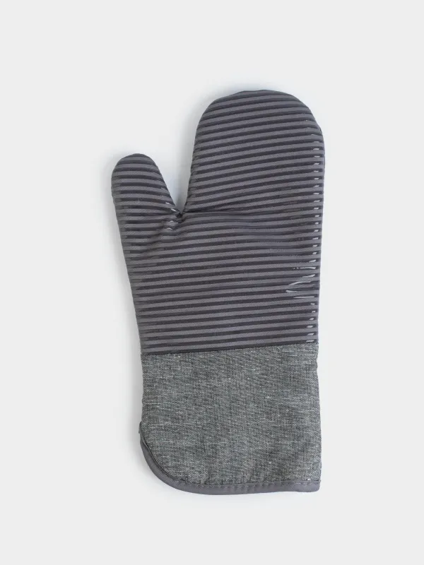 Potholder-mitt, 34x18 cm, cotton / silicone, graphite, Bakery striped, image-1