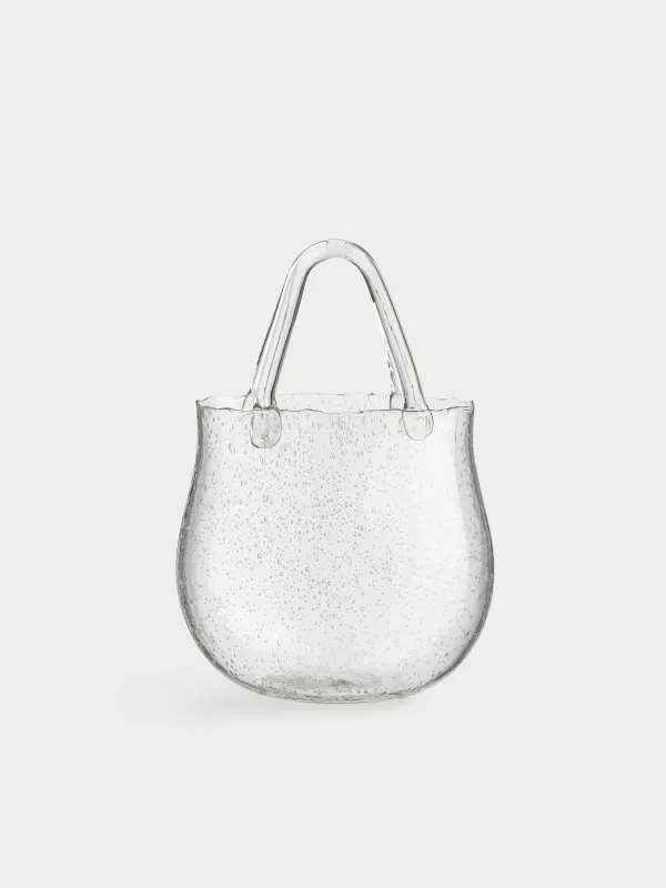 Flower vase, 31 cm, decorative, with handle, Glass, Bag, Clear, image-0