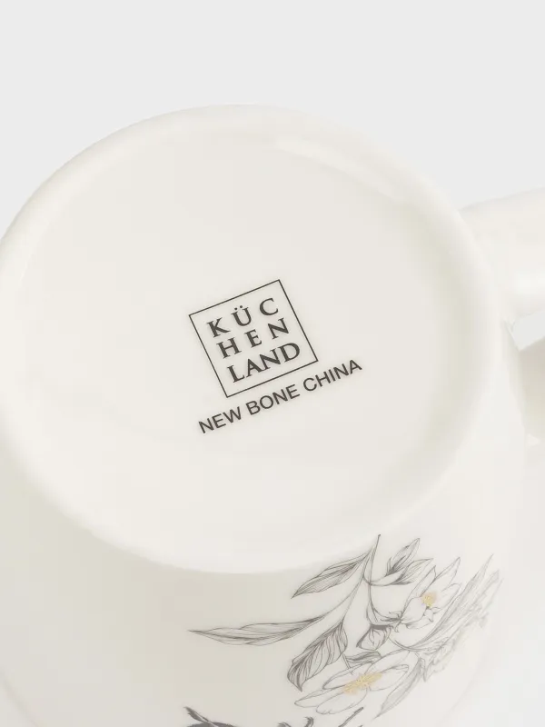 Mug, 380 ml, porcelain N, white, with golden edging, Bumblebee with flower, Bugs, image-4