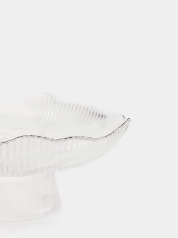 Dish on a leg, 23x9 cm, glass R, with silver edging, Argos silver, image-3