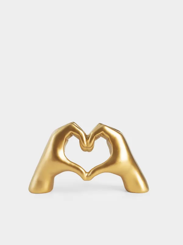 Figurine, 24 cm, polyresin, golden, Heart gesture, Hand, image-0