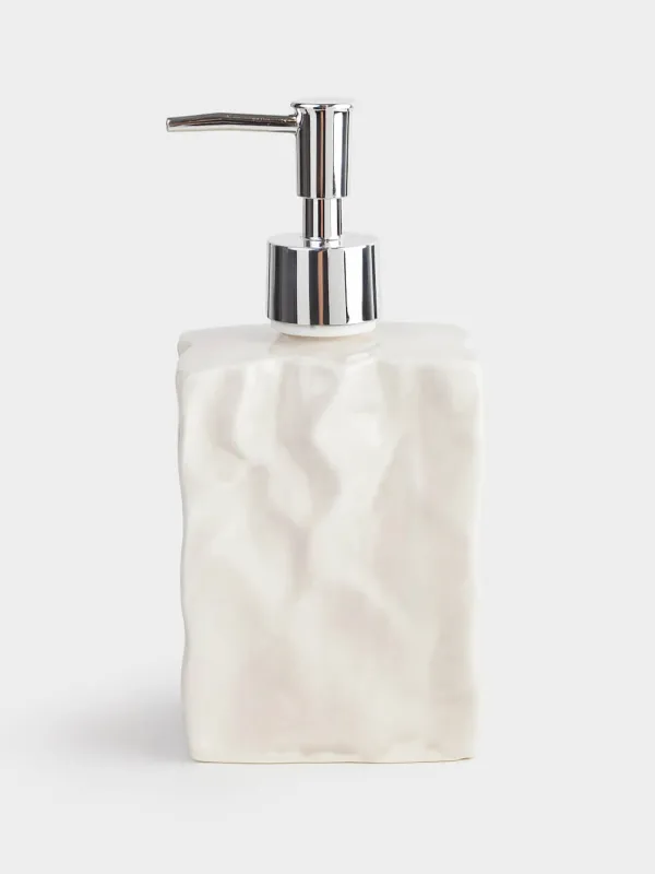 Liquid soap dispenser, 370 ml, porcelain P / plastic, grey-beige, Crumpled effect, Crumple bath, image-0