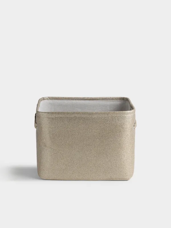Storage basket, 34x24x24 cm, with handles, Polyester, Rectangular, Golden, Ideally, image-0