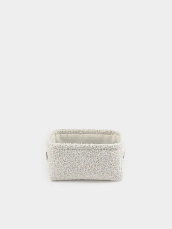 Storage basket, 20x15x10 cm, with handles, boucle, rectangular, milk, Boucle, image-0