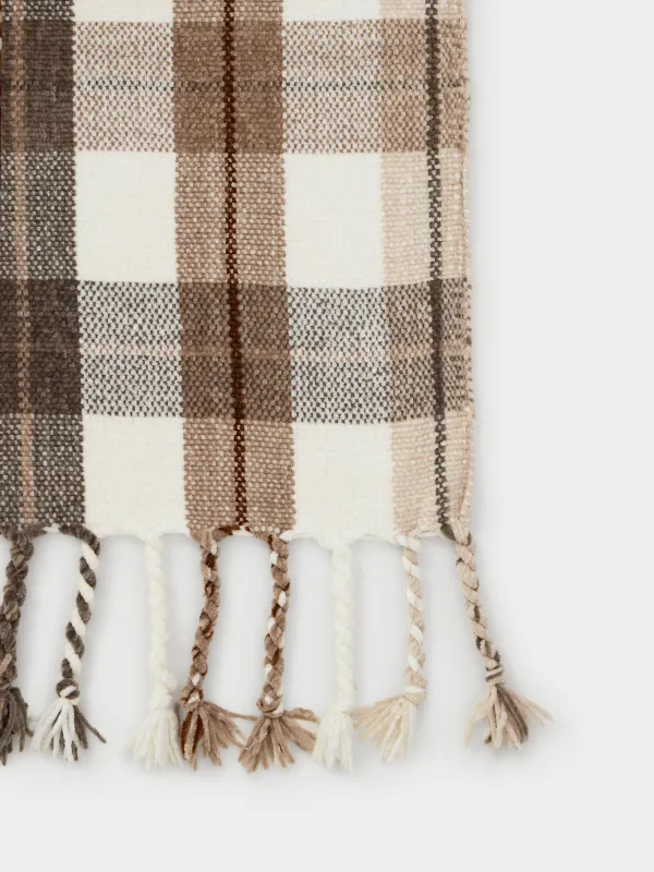 Plaid, 130x170 cm, fringed, chenille, beige-brown, Checkered, Hazel, image-5