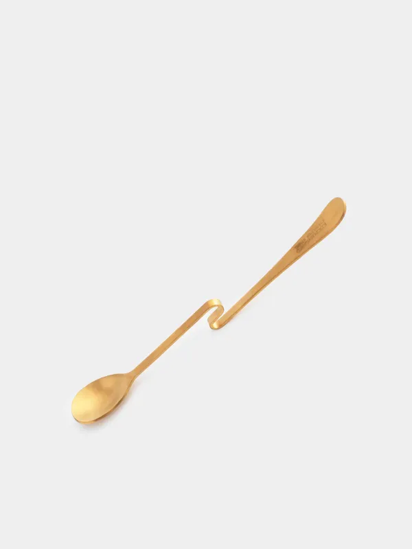 Tea spoon, 20 cm, with curved handle, steel, golden, Classic gold, image-1