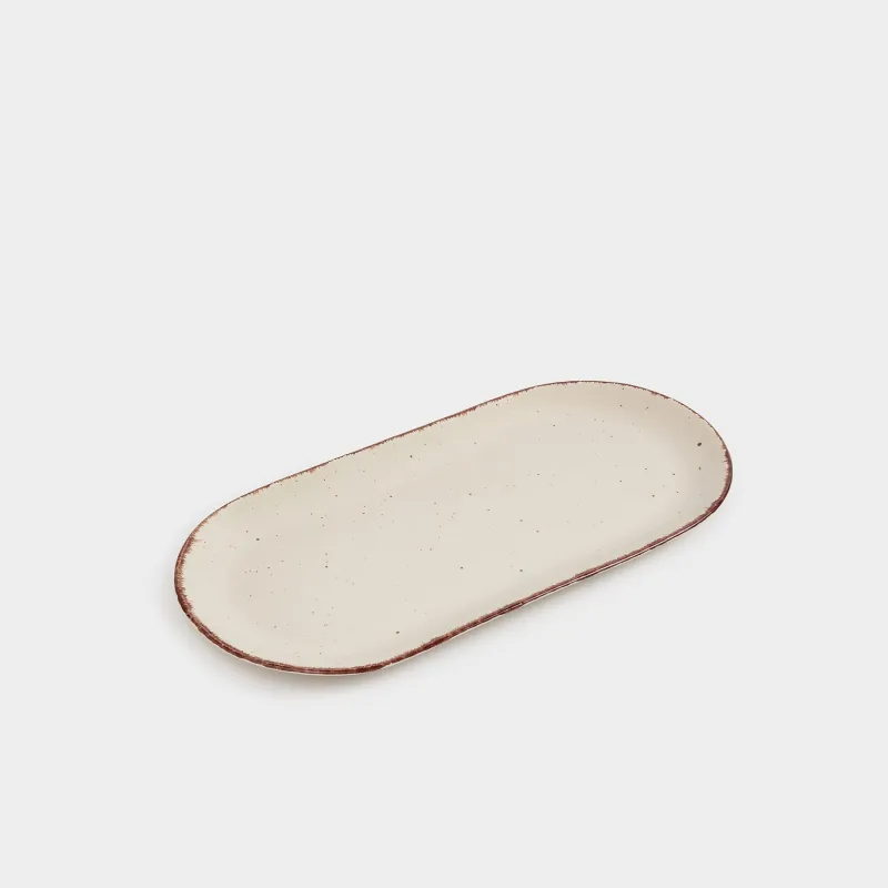 Dish, 37x18 cm, ceramic, oval, beige, Speckled, Speckled