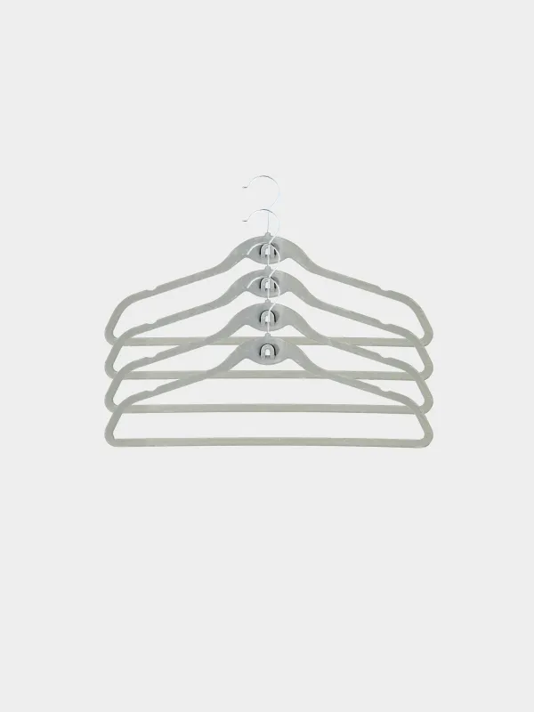 Hanger-hangers, 44 cm, 4 pcs, with a loop for the second hangers, flock, gray, Household, image-0