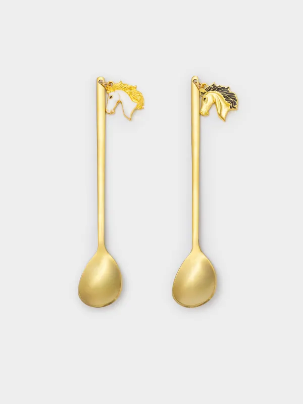 Dessert spoon, 14 cm, 2 pcs, steel, golden, Horse, Horse gold, image-0