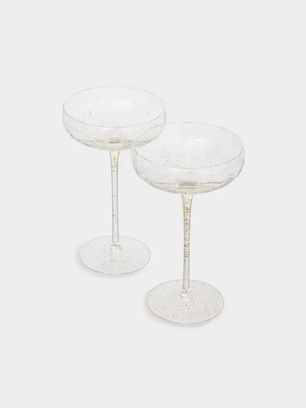 Champagne coupe glass, 220 ml, 2 pcs, glass, Golden spray, Filo R speck, image-1
