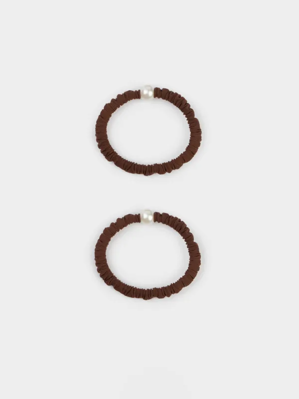 Hair tie, 5 cm, 2 pcs, polyester / plastic, black, Pearl, Pearl hair, image-0
