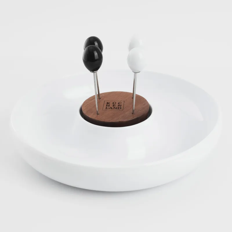 Appetizer dish, 23 cm, with skewers, porcelain P / wood, white / black, B&amp;amp;W