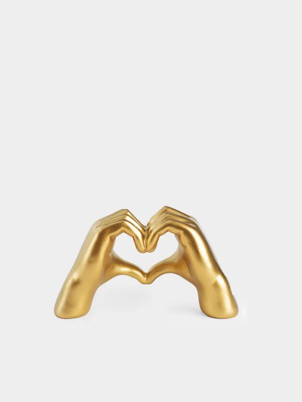 Figurine, 24 cm, polyresin, golden, Heart gesture, Hand, image-1