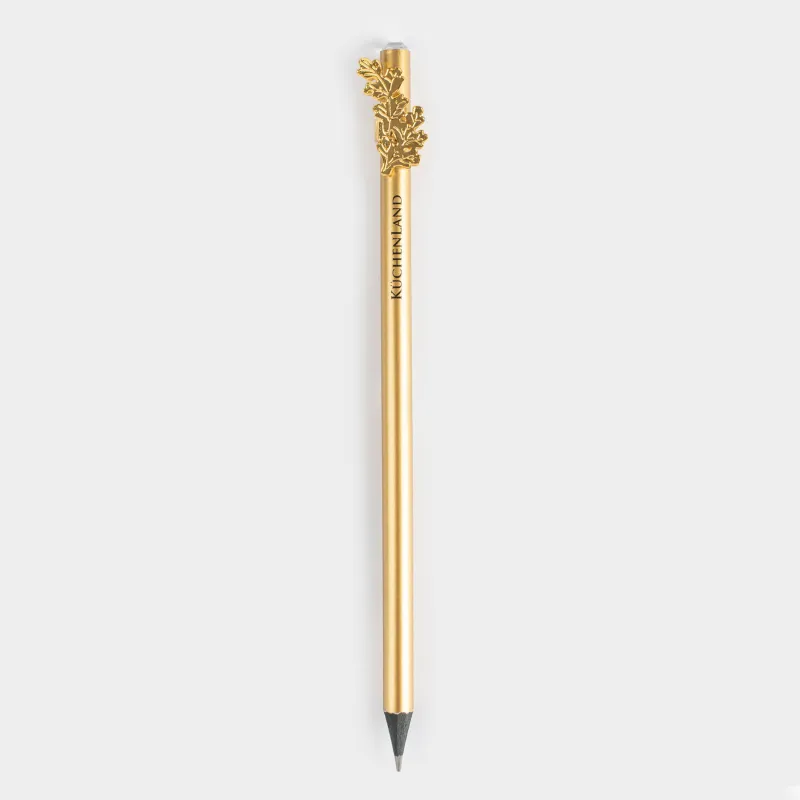 Pencil, 18 cm, black-graphite, with a figure, milky, Golden leaves, Draw figure