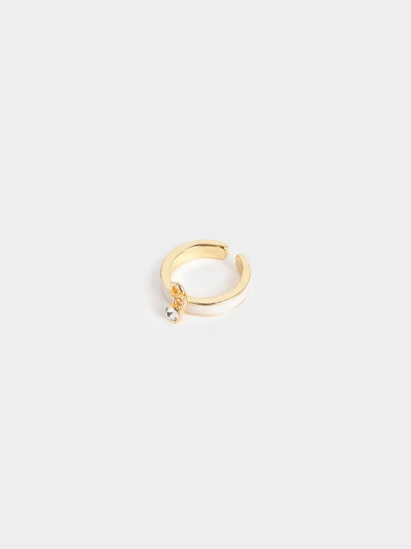 Ring, size S-M, single size, with pendant, metal, golden beige, Heart, Jewelry heart, image-1