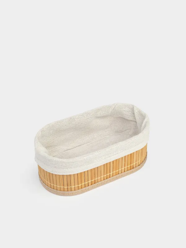 Cutlery basket, 19x10 cm, bamboo / cotton, oval, beige, Stem, image-1